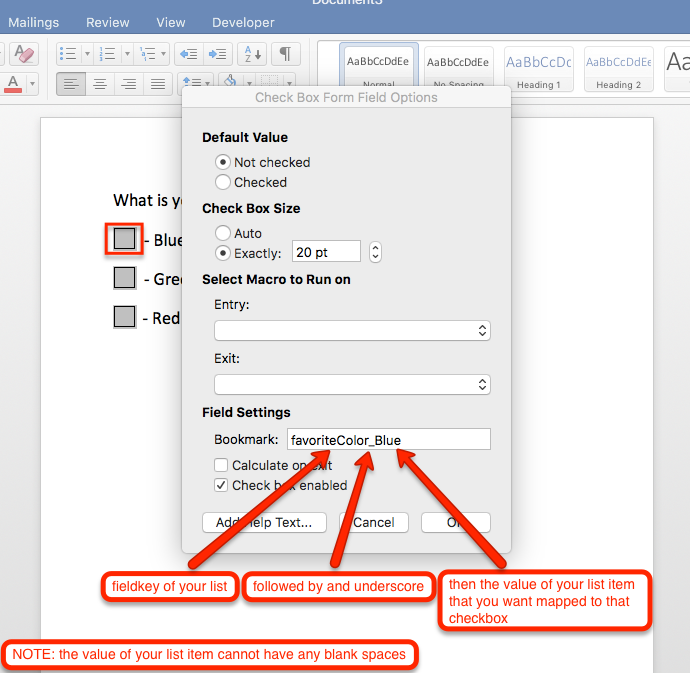 Custom Word Reporting Dynamic Checkboxes FastField Mobile Forms Help 